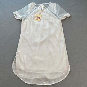 Everybody Talks Sheer Sleeve Dress A Line Mini Size L White V Neck Layered NWT